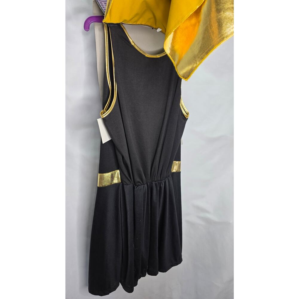 DC Batgirl Costume Women's Large 12-14 Black Gold Dress Cape Mask 3 Pc - Picture 4 of 12